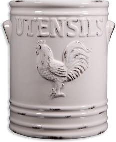 img 1 attached to 🐓 Ivory Ceramic Rooster Utensil Holder by Home Essentials & Beyond: Vintage Kitchen Counter Top Organizer