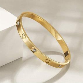 img 3 attached to 💖 WISTIC Love Knot Bangle with CZ Clover Heart Bracelet – Polished Chunky Stainless Steel Cuff Bracelet, Gold Rose Gold Silver Plated, Adjustable Open Design for Women and Girls