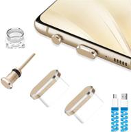 🔌 viwieu usb c dust cover cap charms: cell phone type c charging port and earphone jack cap dirt protectors - compatible with samsung galaxy, pixel, oneplus, laptop, macbook pro, android devices - golden 2 pack logo