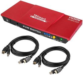 img 4 attached to Red TESmart 2 Port 4K@60Hz Ultra HD HDMI KVM Switch with 2x1, Keyboard & Mouse Pass Through, USB 2.0 Device Support, and 5ft KVM Cables