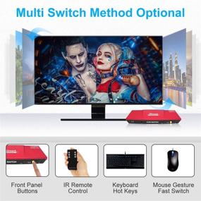 img 1 attached to Red TESmart 2 Port 4K@60Hz Ultra HD HDMI KVM Switch with 2x1, Keyboard & Mouse Pass Through, USB 2.0 Device Support, and 5ft KVM Cables