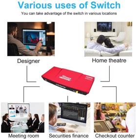 img 2 attached to Red TESmart 2 Port 4K@60Hz Ultra HD HDMI KVM Switch with 2x1, Keyboard & Mouse Pass Through, USB 2.0 Device Support, and 5ft KVM Cables