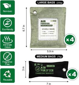 img 3 attached to 🌿 Acmind Activated Bamboo Charcoal Air Purifying Bags: Natural Odor Eliminators for Home, Pets, Car, Closet, Shoes - 8 Pack & 4 Hooks