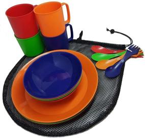 img 4 attached to 🏕️ 4 Person Camping Mess Kit - Complete Dinnerware Set with Mesh Bag | Includes Plates, Bowls, Cups, and Sporks | Ideal for Backpacking, Hiking, Picnic, and More!