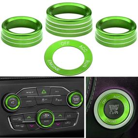 img 1 attached to Green Air Conditioner CD Switch Button Knob & Engine Start Button Cover - Compatible with Dodge Challenger Charger Chrysler 300/300s 2015-2020