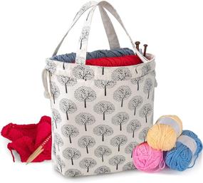 img 4 attached to Teamoy Portable Knitting Tote Bag with Drawstring Closure, Convenient Yarn Storage Bag for Knitting Needles, Yarn Skein and Crochet Supplies, Tree design (Bag Only)