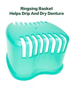 img 1 attached to Denture Storage Case, Denture Cups Soaking Bath, Toothbrush with Firm Denture Bristles and Portable Toothbrush Container, Dentures Container with Basket Denture Holder for Travel (Green)