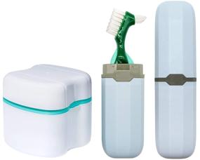 img 4 attached to Denture Storage Case, Denture Cups Soaking Bath, Toothbrush with Firm Denture Bristles and Portable Toothbrush Container, Dentures Container with Basket Denture Holder for Travel (Green)