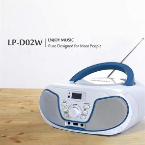 img 2 attached to 🎵 LONPOO Portable CD Player Boombox Stereo System with Bluetooth, FM Radio, MP3 Playback, USB Input, Audio-in, Headphone Jack, Large Knob & LCD Display (White)