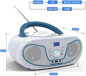 img 1 attached to 🎵 LONPOO Portable CD Player Boombox Stereo System with Bluetooth, FM Radio, MP3 Playback, USB Input, Audio-in, Headphone Jack, Large Knob & LCD Display (White)
