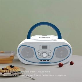 img 3 attached to 🎵 LONPOO Portable CD Player Boombox Stereo System with Bluetooth, FM Radio, MP3 Playback, USB Input, Audio-in, Headphone Jack, Large Knob & LCD Display (White)