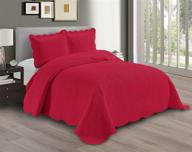 🛏️ premium linen plus embossed coverlet bedspread set: oversized solid red king/california king bed cover bedding - new dana collection logo