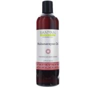 масло маханараян от banyan botanicals - 99% органическое аюрведическое массажное масло - снимает мышечные боли, улучшает комфорт в суставах, сухожилиях и мышцах - 12 унций - не содержит гмо, произведено устойчиво, подходит для веганов. логотип