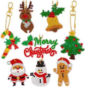 img 4 attached to 🎄 Whaline Christmas Diamond Painting Keychain Kit - 8Pcs DIY Santa Xmas Tree Reindeer Pendant | 5D Full Drill Rhinestone Mosaic Crafts Decorative Kit for Kids, Women, Girls | Art Craft Decor