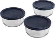 anchor hocking 2-cup round glass food storage containers with blue snugfit lids - 6-piece set: bpa and lead-free, oven/microwave/fridge/freezer safe логотип