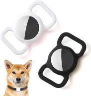 🐾 2pack silicone case for airtag dog collar holder - pet strap band protective cover, slide on clip sleeve compatible with apple airtag - black & white logo