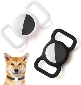 img 4 attached to 🐾 2Pack Silicone Case for Airtag Dog Collar Holder - Pet Strap Band Protective Cover, Slide On Clip Sleeve Compatible with Apple Airtag - Black & White