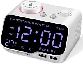 img 4 attached to Uplift Alarm Clock Radio Bluetooth Speaker with Battery Backup & Dimmer - FM Radio, Sleep Timer, Dual Alarms, Snooze, 2 USB Charging Ports, TF Card, Thermometer - Digital Clock for Bedroom (White)