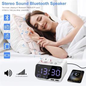 img 3 attached to Uplift Alarm Clock Radio Bluetooth Speaker with Battery Backup & Dimmer - FM Radio, Sleep Timer, Dual Alarms, Snooze, 2 USB Charging Ports, TF Card, Thermometer - Digital Clock for Bedroom (White)