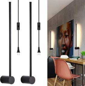 img 2 attached to 🔌 Modern LED Plug in Wall Sconce Set of 2 - Matte Black Wall Lamp with Plug in Cord, On/Off Switch - 21 5/8 inches lamp for Bedroom Nightstands, 2-Pack