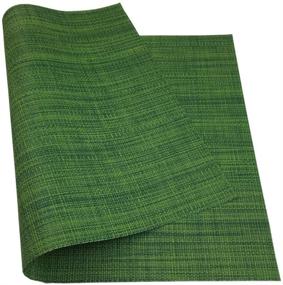 img 1 attached to Stain Resistant Placemats Set of 6 for Dining Table | PVC Kitchen Table Mats | Easy to Clean & Wipeable | Algae Green Color