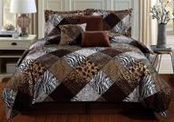 grandlinen 7 piece cal king size animal print safari comforter set: brown black white with leopard, zebra, cheetah velvet bedding, accent pillows, and bed skirt logo