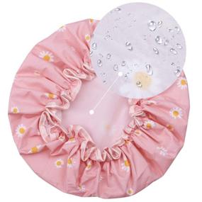 img 2 attached to 💦 Waterproof Double Layered Elastic Shower Cap, 4 Pack Bath Cap for Women - Enhance Your Shower Experience with these Shower Caps