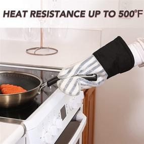 img 1 attached to 🔥 Joyhalo Silicone Oven Mitts: Heat Resistant up to 500 Degrees - Safe and Flexible Long Kitchen Mittens for Women, Ideal for Cooking & Baking - Black