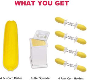 img 3 attached to 🌽 Recoil Corn Cob Holders Skewers BBQ Twin Prong Holders Set - Includes 8 Holders, 4 Dishes & Butter Spreader