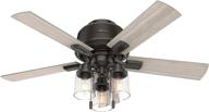 🔦 hunter hartland low profile ceiling fan in noble bronze - 44" with led lights and pull chain logo