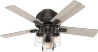 🔦 hunter hartland low profile ceiling fan in noble bronze - 44" with led lights and pull chain логотип