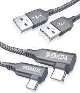 🔌 2-пакет, кабель usb c 10ft с прямым углом - akoada быстрая зарядка, плетеный кабель usb a к usb type c для samsung galaxy s20 s10 s10e s9 s8 plus note 10 9 8, lg g8 g7 v40 v20 v30, gopro hero 7 6 5 (серый) логотип