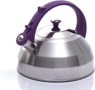 creative home steppes 2.8 qt stainless steel whistling teakettle 🍵 - purple coated handle and aluminum capsulated bottom - brushed finish body logo