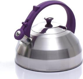 img 4 attached to Creative Home Steppes 2.8 Qt Stainless Steel Whistling Teakettle 🍵 - Purple Coated Handle and Aluminum Capsulated Bottom - Brushed Finish Body