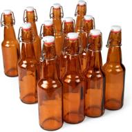 🍺 amber glass grolsch beer bottles – airtight seal with swing top/flip top stoppers - supplies for home brewing & fermenting of alcohol, kombucha tea, wine, homemade soda (12-pack) - 11 oz. logo