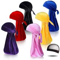 🧢 leaduway 6-piece velvet durag set with 1 wave cap for 360 waves - doo rag bundle (purple, red, black, pink, yellow, blue) logo