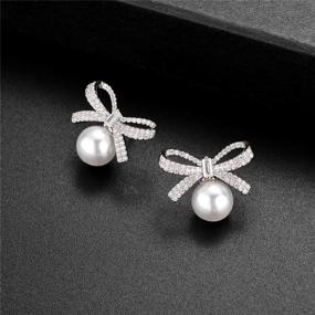 img 3 attached to 💎 Silver Ribbon Bow Crystal Rhinestones White Pearl Stud Earrings by Jones New York