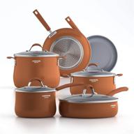 🍳 cooper pan signature 10-piece ceramic nonstick aluminum cookware set: induction compatible, dishwasher & oven safe - ptfe pfoa free, copper logo
