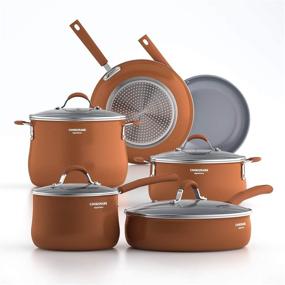 img 4 attached to 🍳 Cooper Pan Signature 10-Piece Ceramic Nonstick Aluminum Cookware Set: Induction Compatible, Dishwasher & Oven Safe - PTFE PFOA Free, Copper