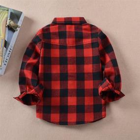 img 2 attached to Sleeve Button Flannel Shirt for Boys (Red/Black, 9-10 Years) - Tops, Tees, & Clothing