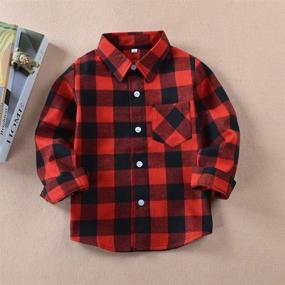 img 3 attached to Sleeve Button Flannel Shirt for Boys (Red/Black, 9-10 Years) - Tops, Tees, & Clothing