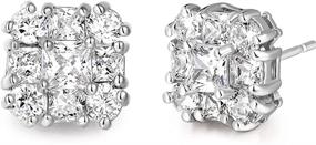 img 4 attached to GULICX White Gold Tone White Cubic Zirconia 🌟 Rhinestone Vogue Square Stud Earrings: Timeless Elegance for Every Look