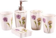 💜 purple jruf dandelion love ceramic bathroom accessories set - 5 pieces, including decorative soap box, toothbrush holder, tumbler, lotion dispenser - gift box included logo