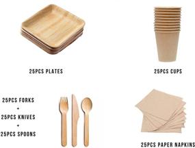 img 2 attached to 150-Piece Eco-Friendly Disposable Dinnerware Set - Palm Leaf Plates, Cups, Cutlery, and Napkins - Biodegradable Compostable Utensil Set