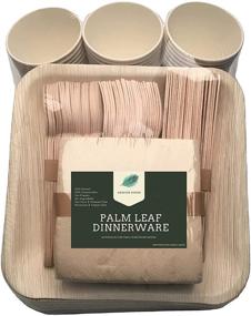 img 4 attached to 150-Piece Eco-Friendly Disposable Dinnerware Set - Palm Leaf Plates, Cups, Cutlery, and Napkins - Biodegradable Compostable Utensil Set