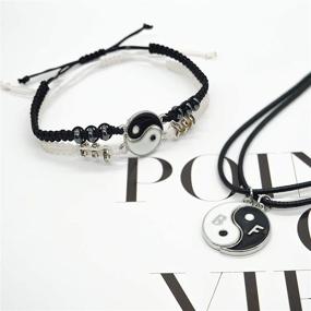 img 2 attached to 🔗 Yin Yang Couples Bracelets Set - 6 Pack with Adjustable Braided Cord, Necklace and Black/White Beads – Ideal BFF Friendship, Valentine's, Boyfriend/Girlfriend Relationship Gifts