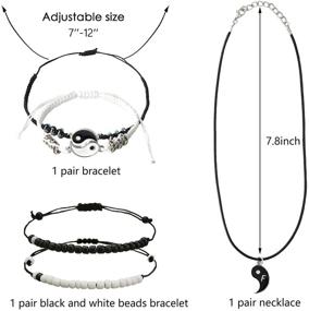 img 3 attached to 🔗 Yin Yang Couples Bracelets Set - 6 Pack with Adjustable Braided Cord, Necklace and Black/White Beads – Ideal BFF Friendship, Valentine's, Boyfriend/Girlfriend Relationship Gifts