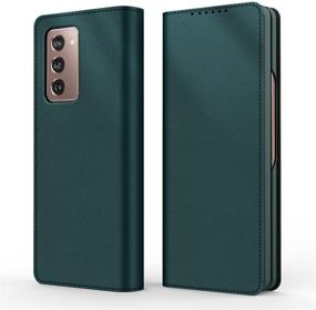 img 3 attached to CENMASO Compatible With Samsung Galaxy Z Fold 2 Mobile Phone Case All-Inclusive Anti-Fall Protective Cover For Galaxyz Fold 2 5G Folding Screen Stylish Carbon Brazing Leather Case- (Plain Green)