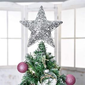 img 1 attached to 🌟 Lvydec Metal Glittered Christmas Tree Topper - Silver Star Treetop Decoration for Festival Home