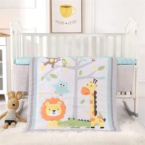 img 3 attached to 🦒 Soft Grey Lion and Giraffe Baby Crib Bedding Set: Comforter, Sheet, and Skirt for Standard Size Crib - Perfect for Boys' Nurseries!